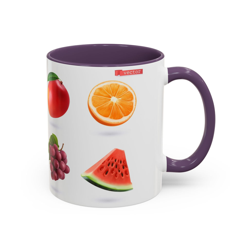 Fruit Pattern Accent Coffee Mug — Colorful Tropical Fruit Icons (11/15oz)