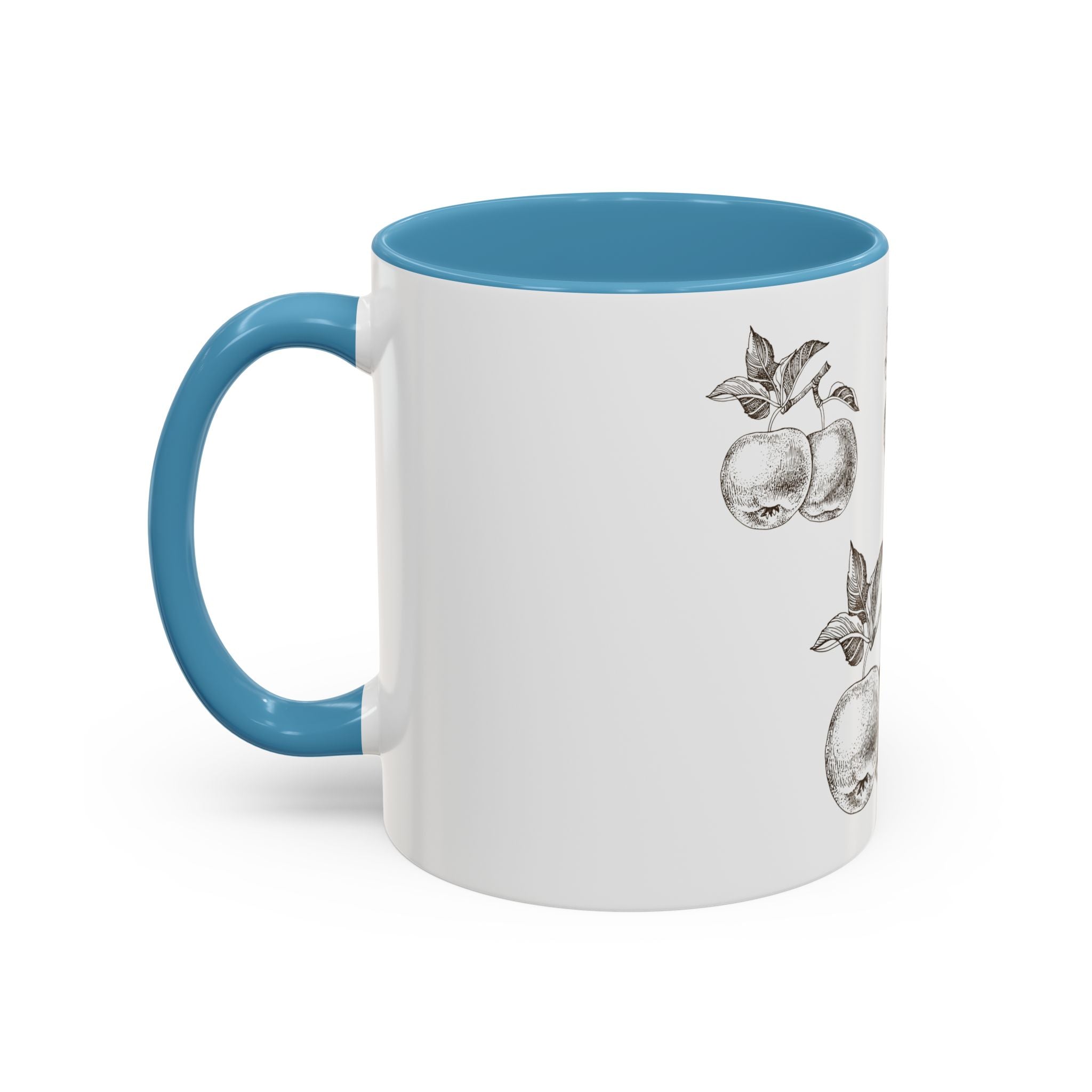 Botanical Apple Accent Coffee Mug — Vintage Fruit Sketch Ceramic Mug (11/15 oz)