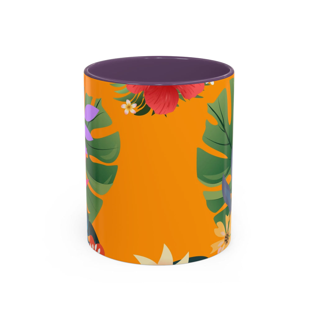 Tropical Floral Accent Coffee Mug — Bright Orange Botanical Design (11/15 oz)