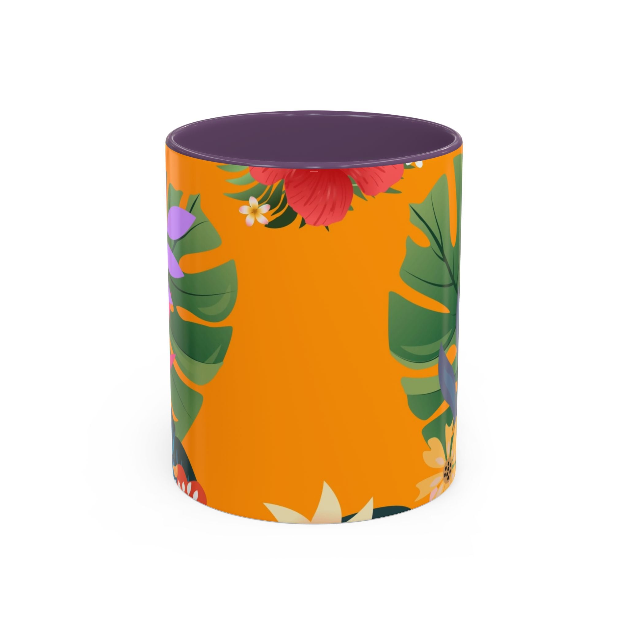 Tropical Floral Accent Coffee Mug — Bright Orange Botanical Design (11/15 oz)