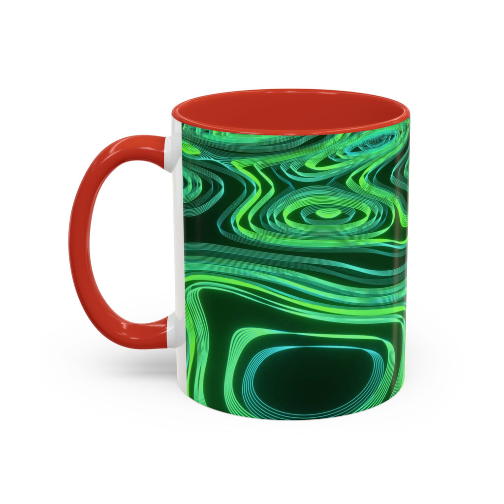 Green Swirl Accent Coffee Mug — Psychedelic Abstract Ceramic