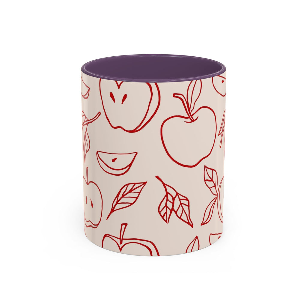 Apple Doodle Accent Coffee Mug — Red Apple Pattern Ceramic Mug (11/15oz)