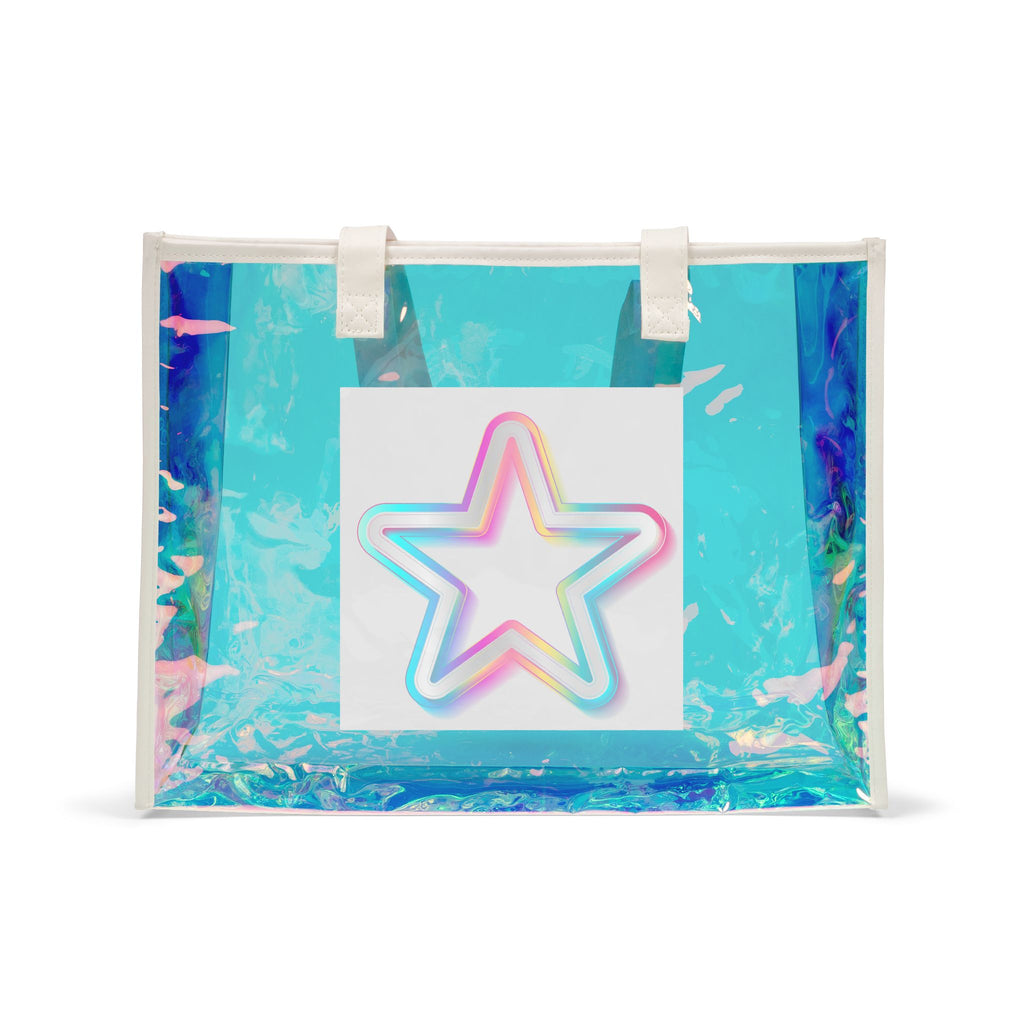 Holographic Star Beach Tote Bag — Iridescent Clear Pool & Summer Carryall