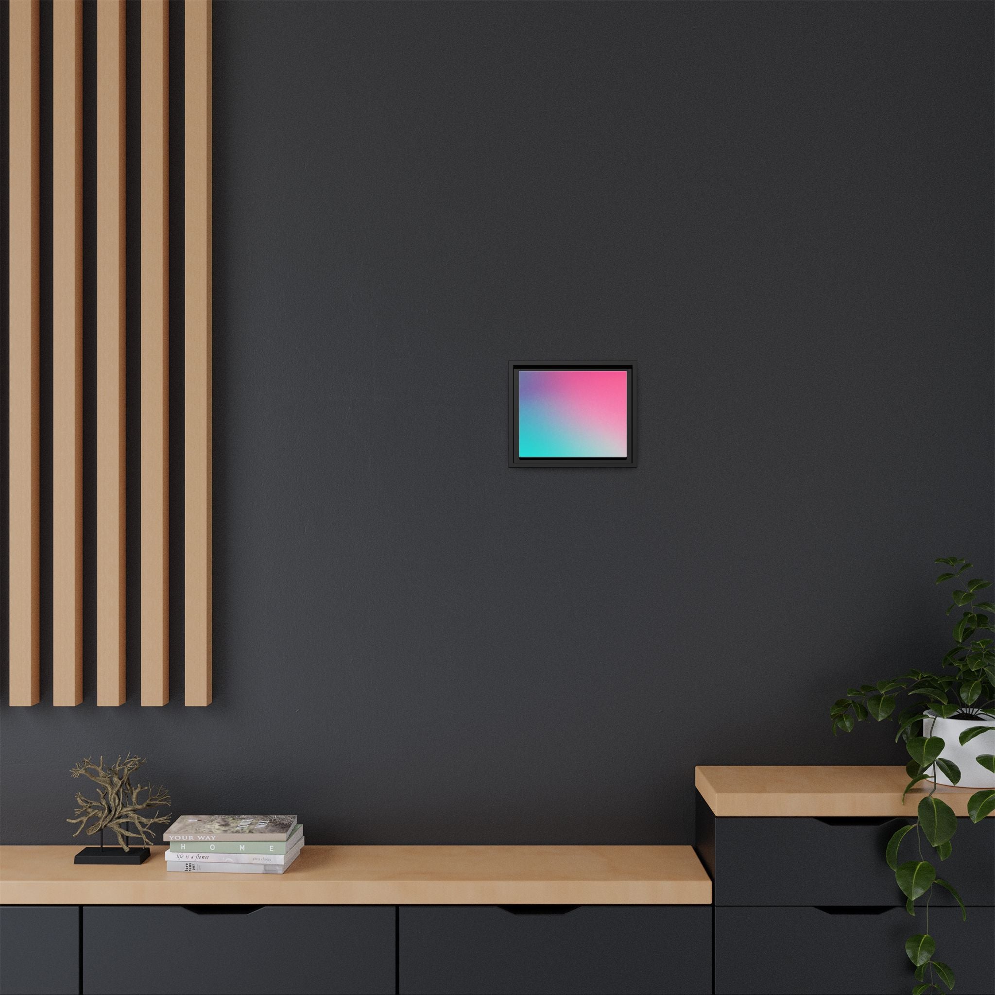 Framed Gradient Canvas Wall Art — Pink to Aqua Ombre Matte Print