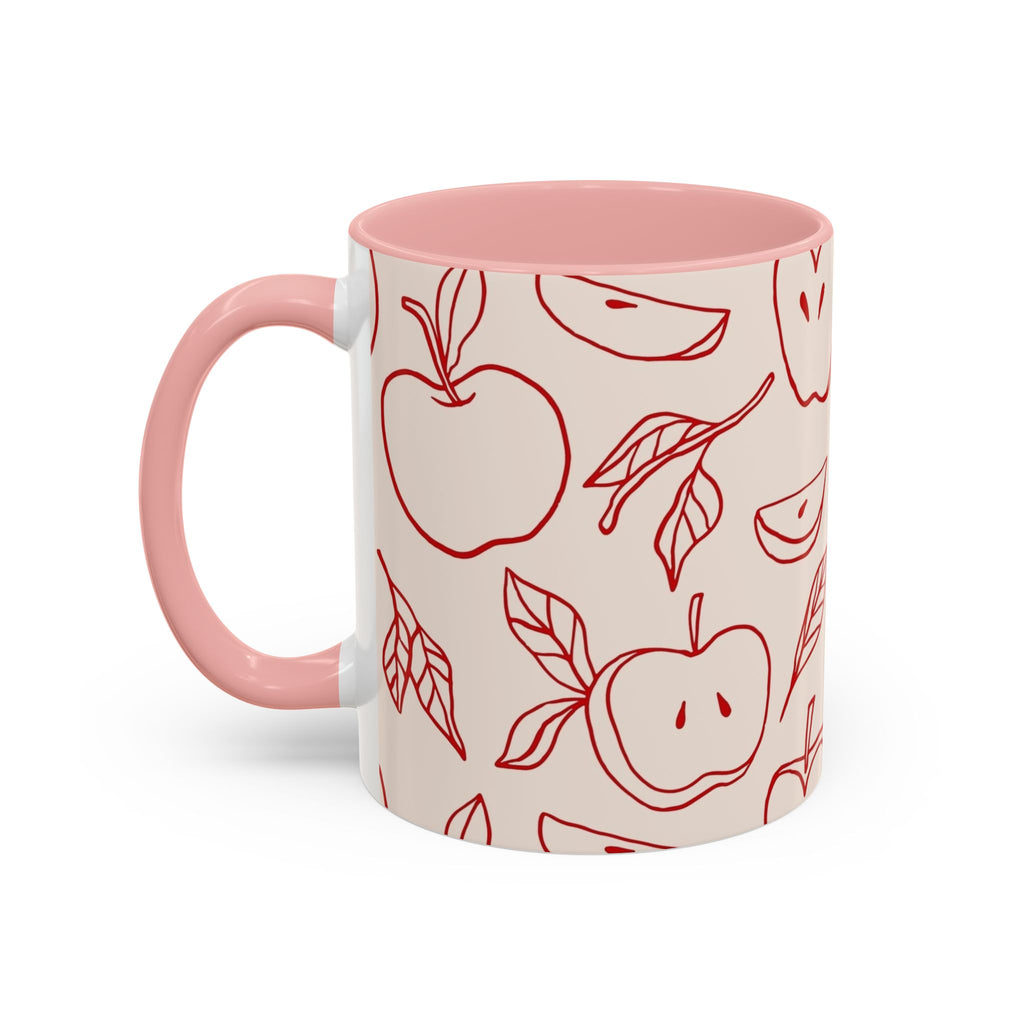 Apple Doodle Accent Coffee Mug — Red Apple Pattern Ceramic Mug (11/15oz)
