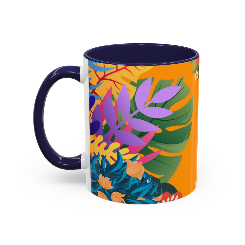 Tropical Floral Accent Coffee Mug — Bright Orange Botanical Design (11/15 oz)