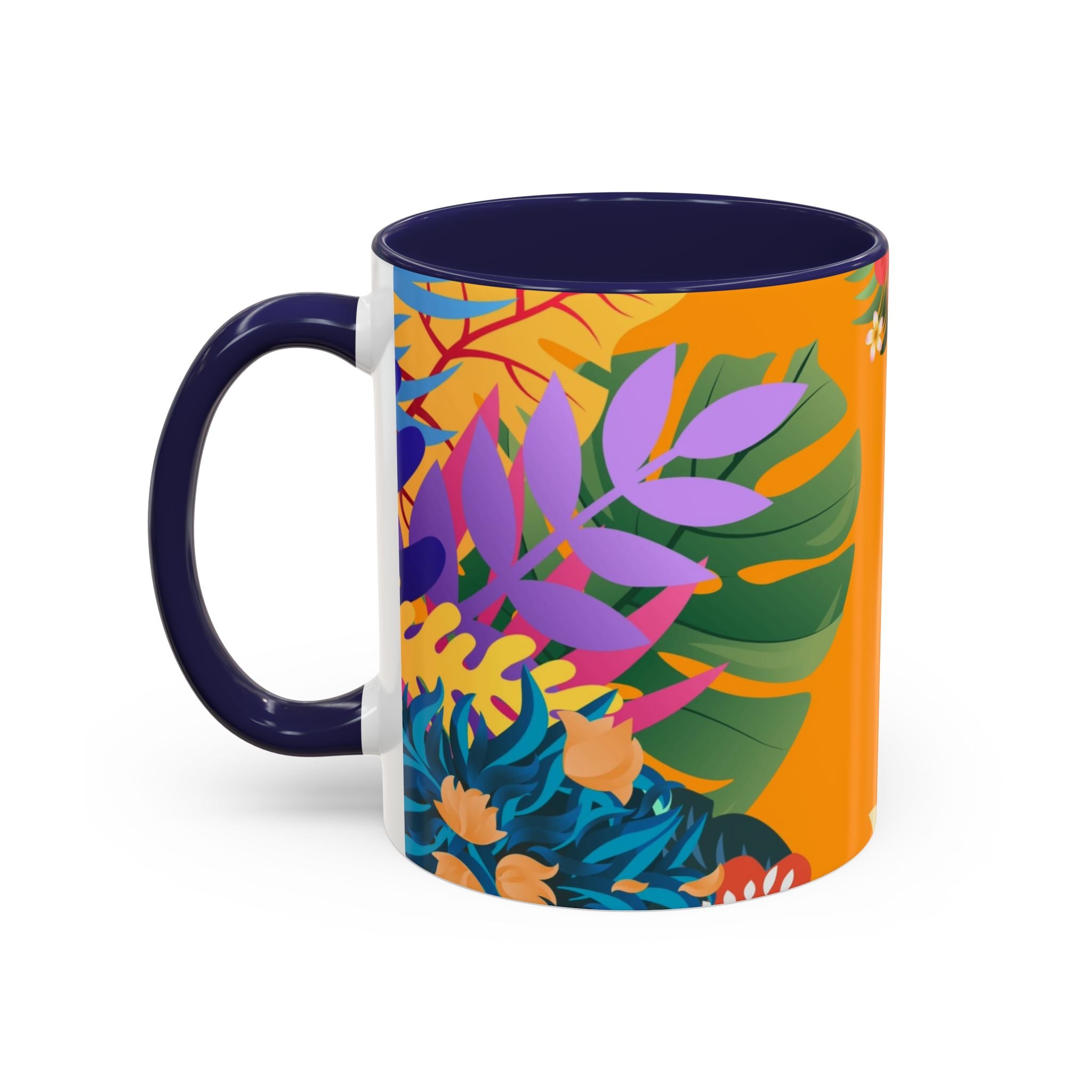 Tropical Floral Accent Coffee Mug — Bright Orange Botanical Design (11/15 oz)