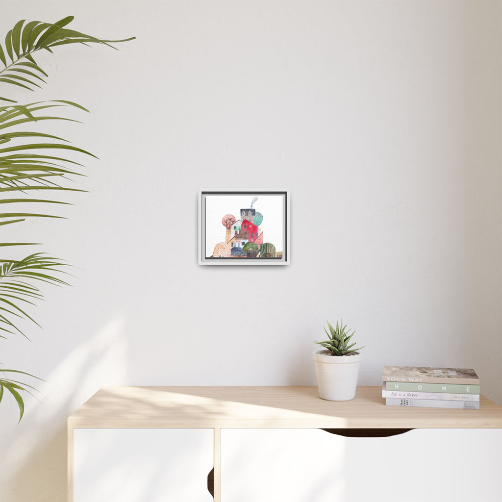Whimsical Village Matte Canvas Framed Art