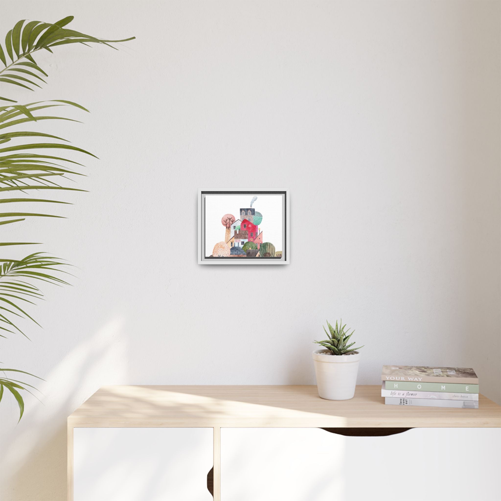 Whimsical Village Matte Canvas Framed Art