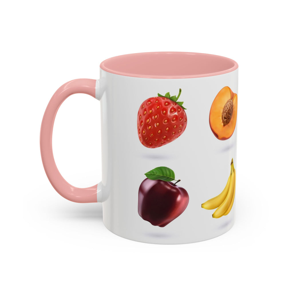 Fruit Pattern Accent Coffee Mug — Colorful Tropical Fruit Icons (11/15oz)
