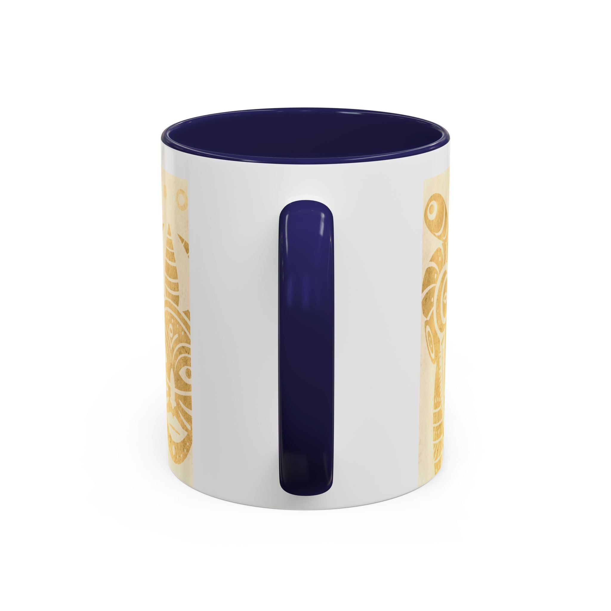 Golden Folk Art Coffee Mug — Animal Mask Pattern Accent Mug (11/15oz)