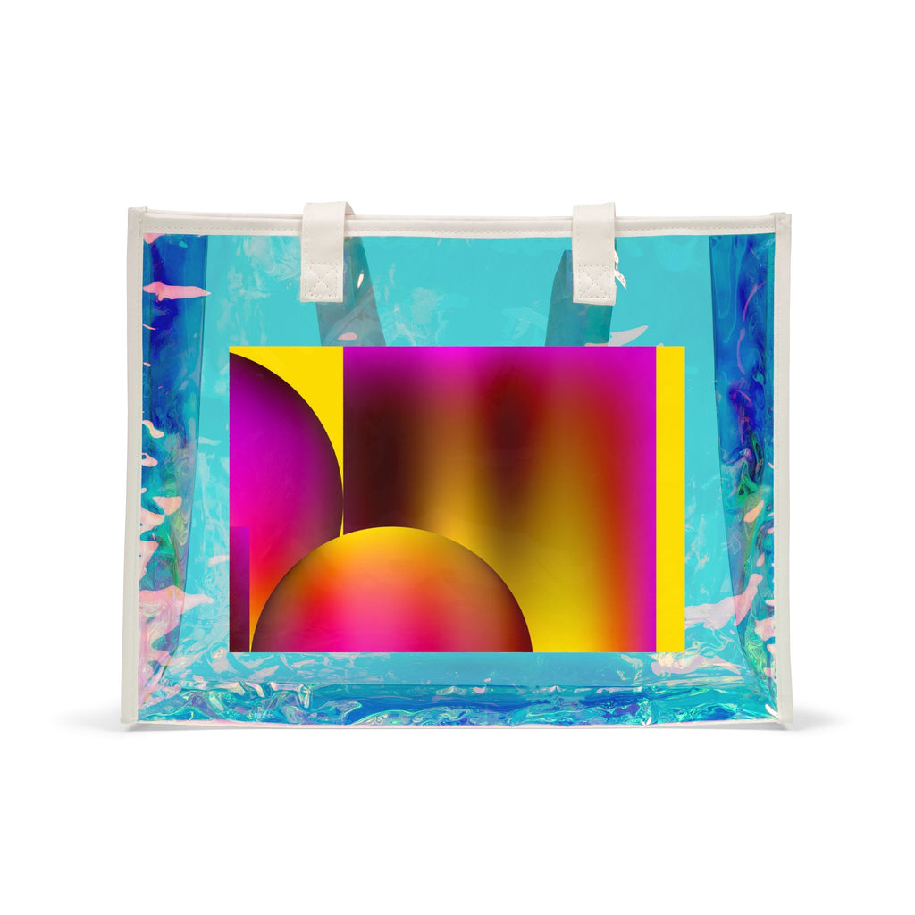 Holographic Beach Tote Bag — Iridescent Ocean Print Clear Carryall