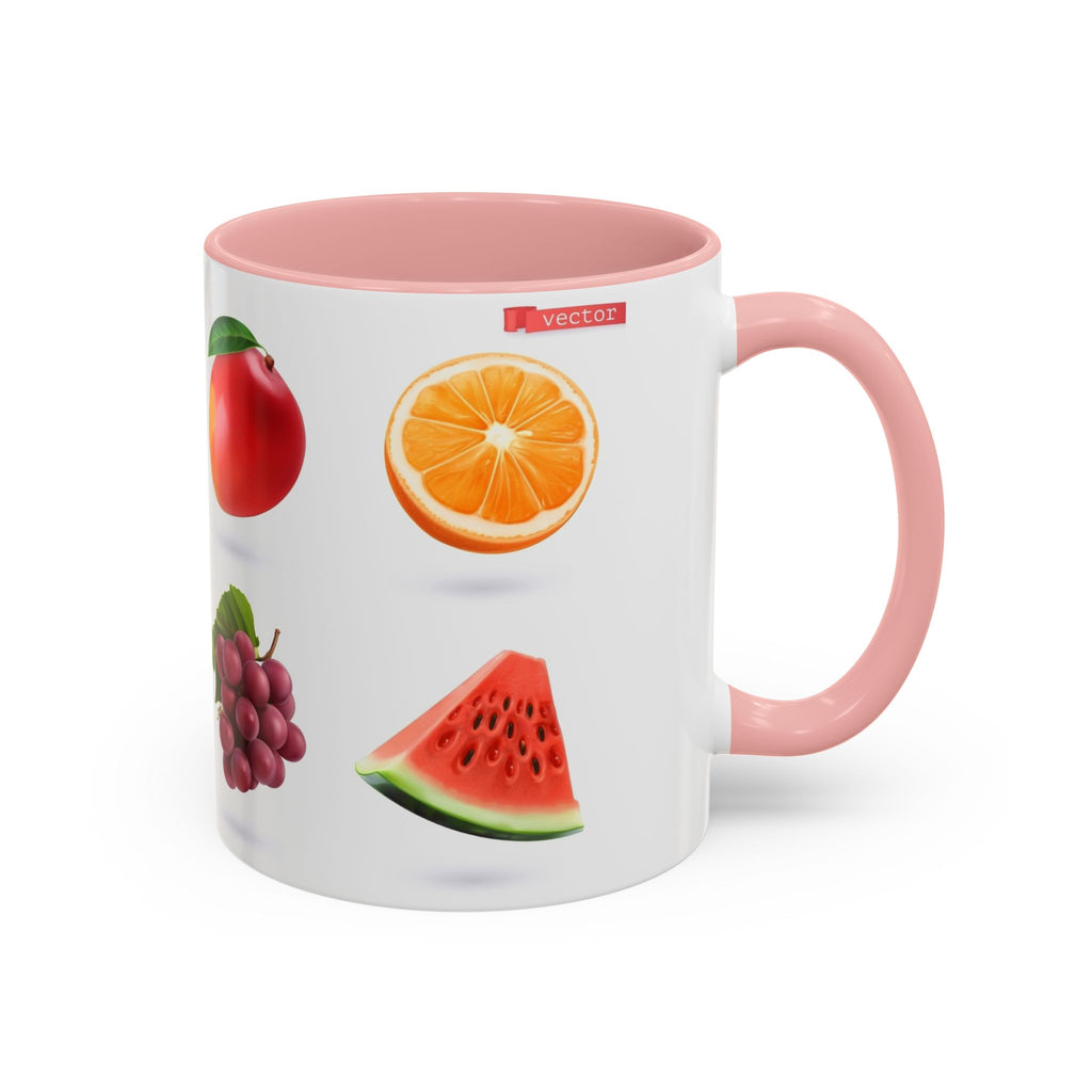 Fruit Pattern Accent Coffee Mug — Colorful Tropical Fruit Icons (11/15oz)