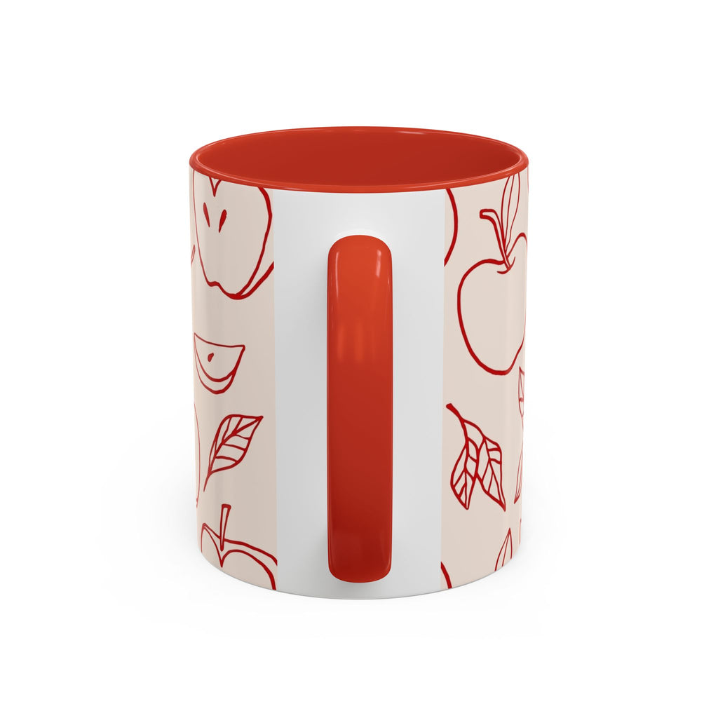 Apple Doodle Accent Coffee Mug — Red Apple Pattern Ceramic Mug (11/15oz)
