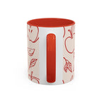 Apple Doodle Accent Coffee Mug — Red Apple Pattern Ceramic Mug (11/15oz)