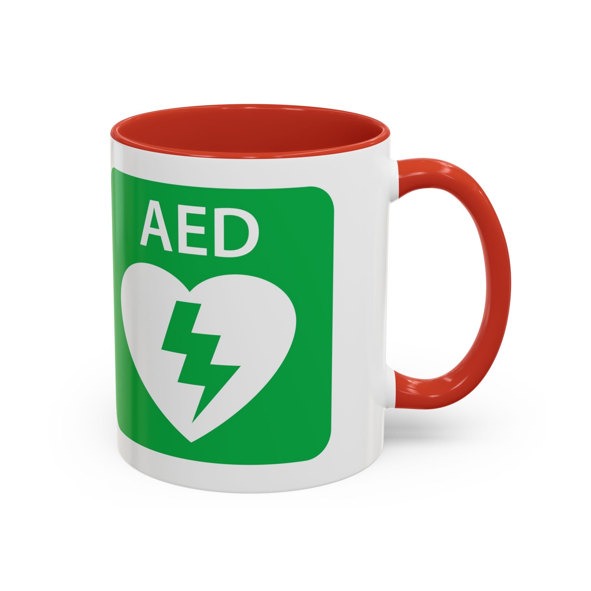 AED Heart Logo Accent Coffee Mug — CPR & Defibrillator Awareness Gift (11/15oz)