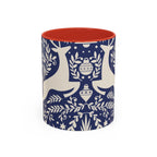 Nordic Reindeer Pattern Accent Coffee Mug — Blue Holiday Tea Cup (11/15oz)