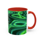 Green Swirl Accent Coffee Mug — Psychedelic Abstract Ceramic