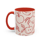 Apple Doodle Accent Coffee Mug — Red Apple Pattern Ceramic Mug (11/15oz)