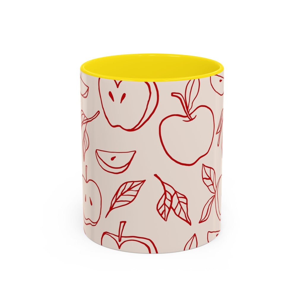 Apple Doodle Accent Coffee Mug — Red Apple Pattern Ceramic Mug (11/15oz)