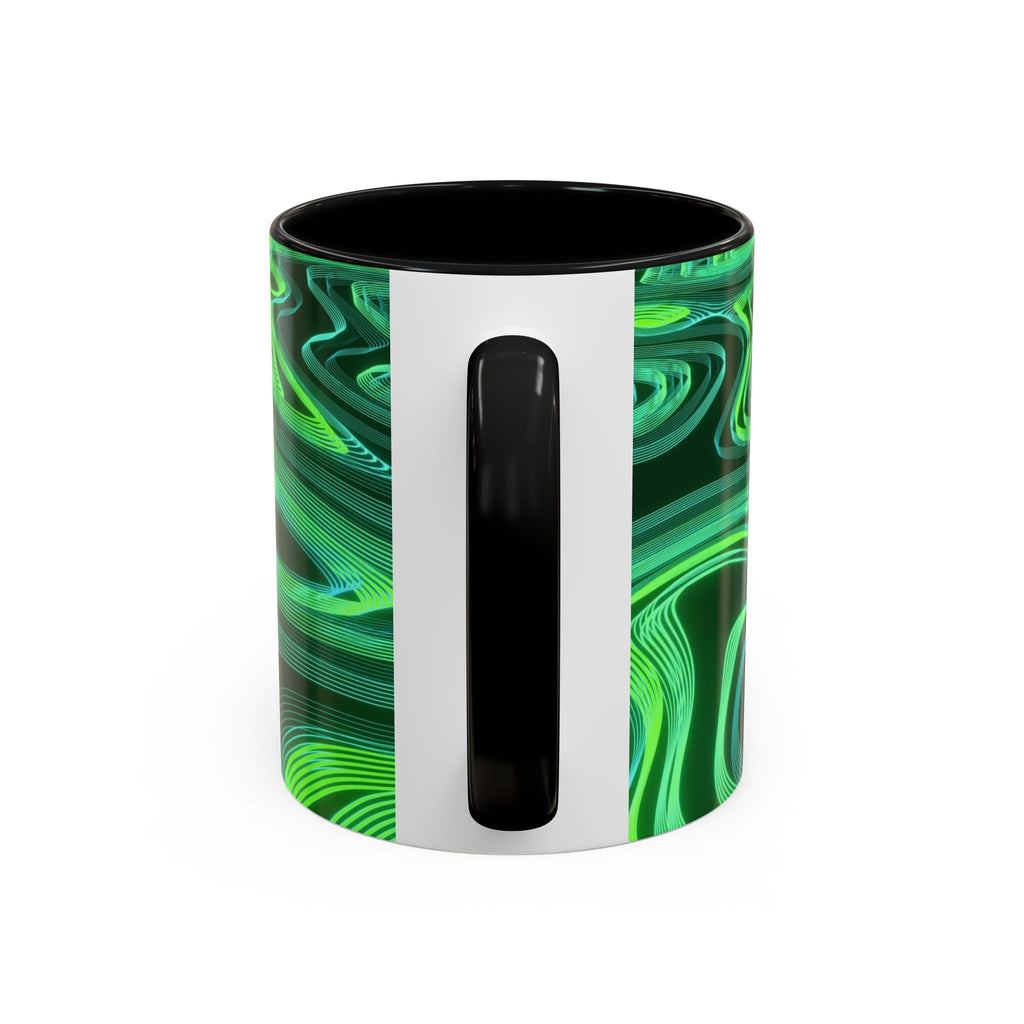 Green Swirl Accent Coffee Mug — Psychedelic Abstract Ceramic
