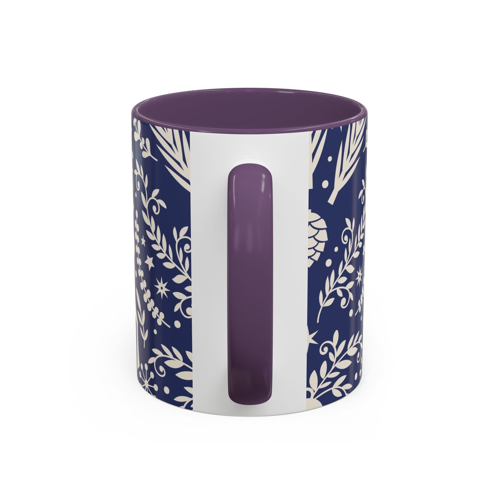 Nordic Reindeer Pattern Accent Coffee Mug — Blue Holiday Tea Cup (11/15oz)