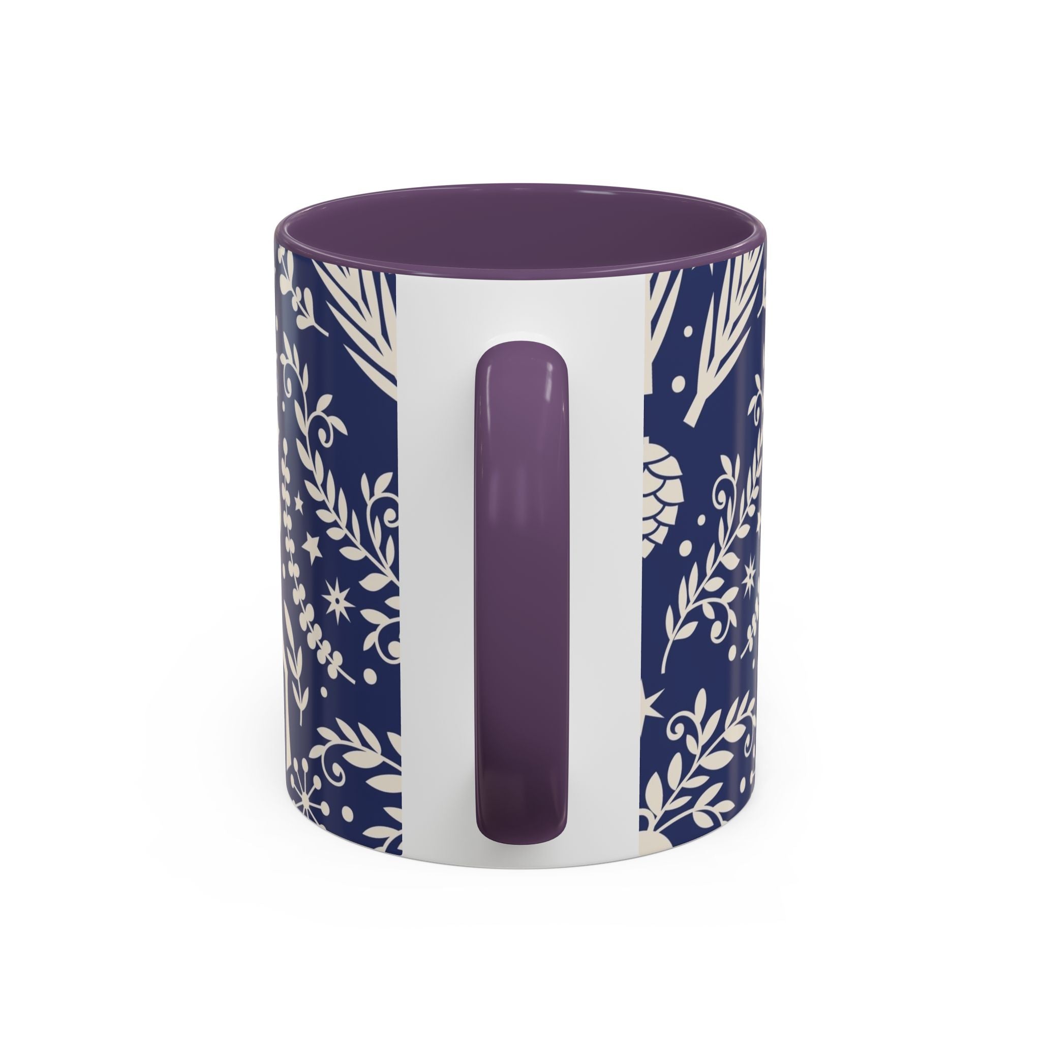 Nordic Reindeer Pattern Accent Coffee Mug — Blue Holiday Tea Cup (11/15oz)