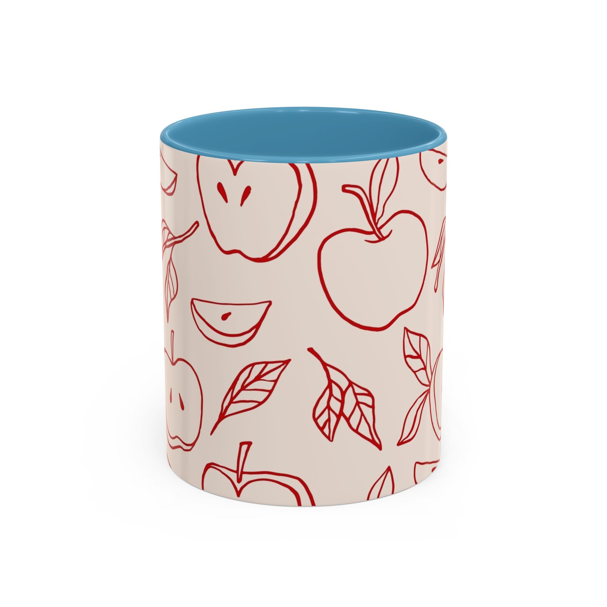 Apple Doodle Accent Coffee Mug — Red Apple Pattern Ceramic Mug (11/15oz)
