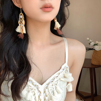 Alloy Rice Bead Dangle Earrings