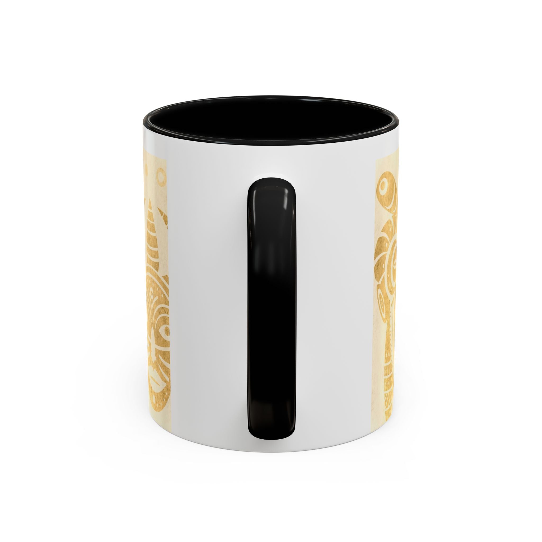 Golden Folk Art Coffee Mug — Animal Mask Pattern Accent Mug (11/15oz)