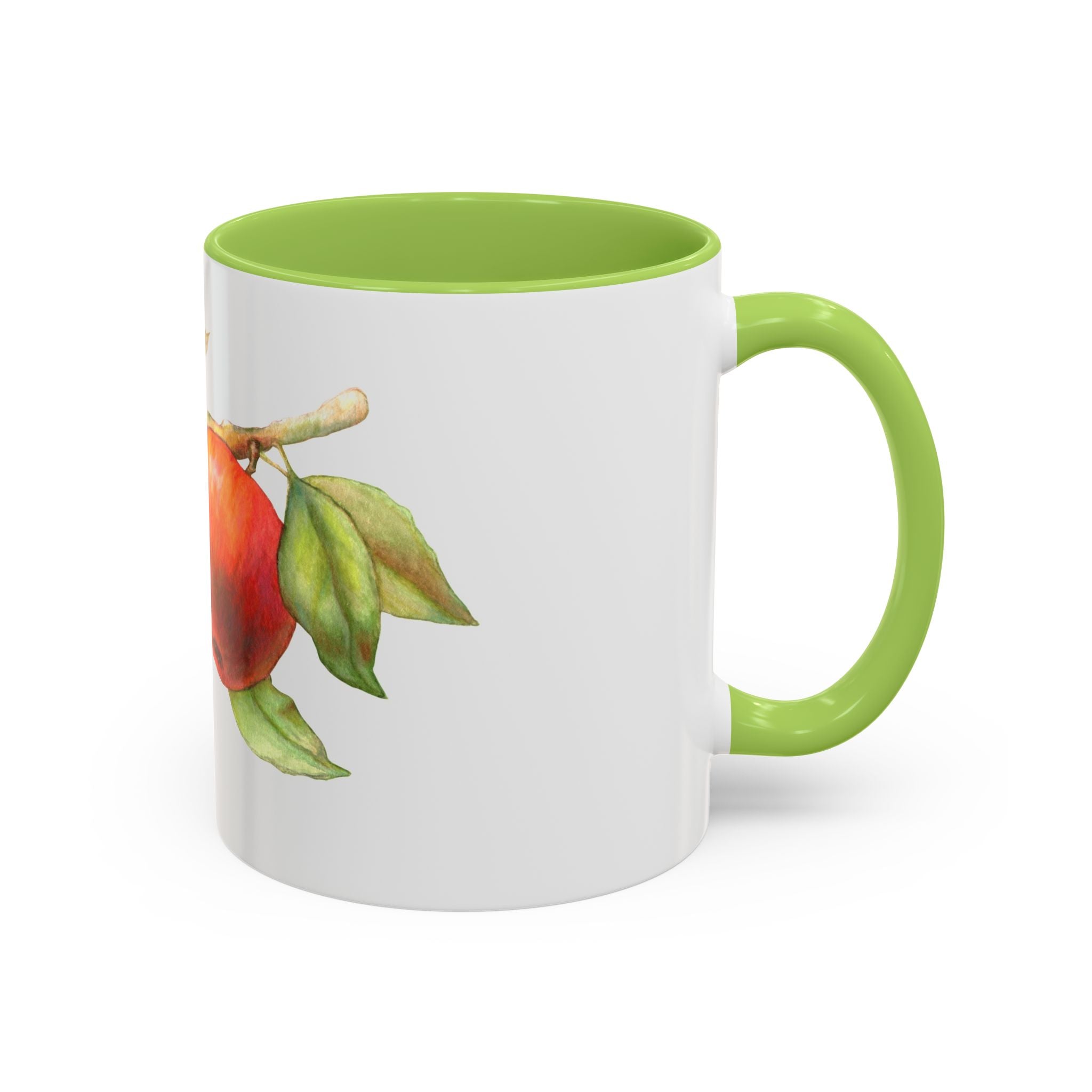 Apple Branch Accent Coffee Mug — Watercolor Fruit Kitchen Mug (11/15oz)