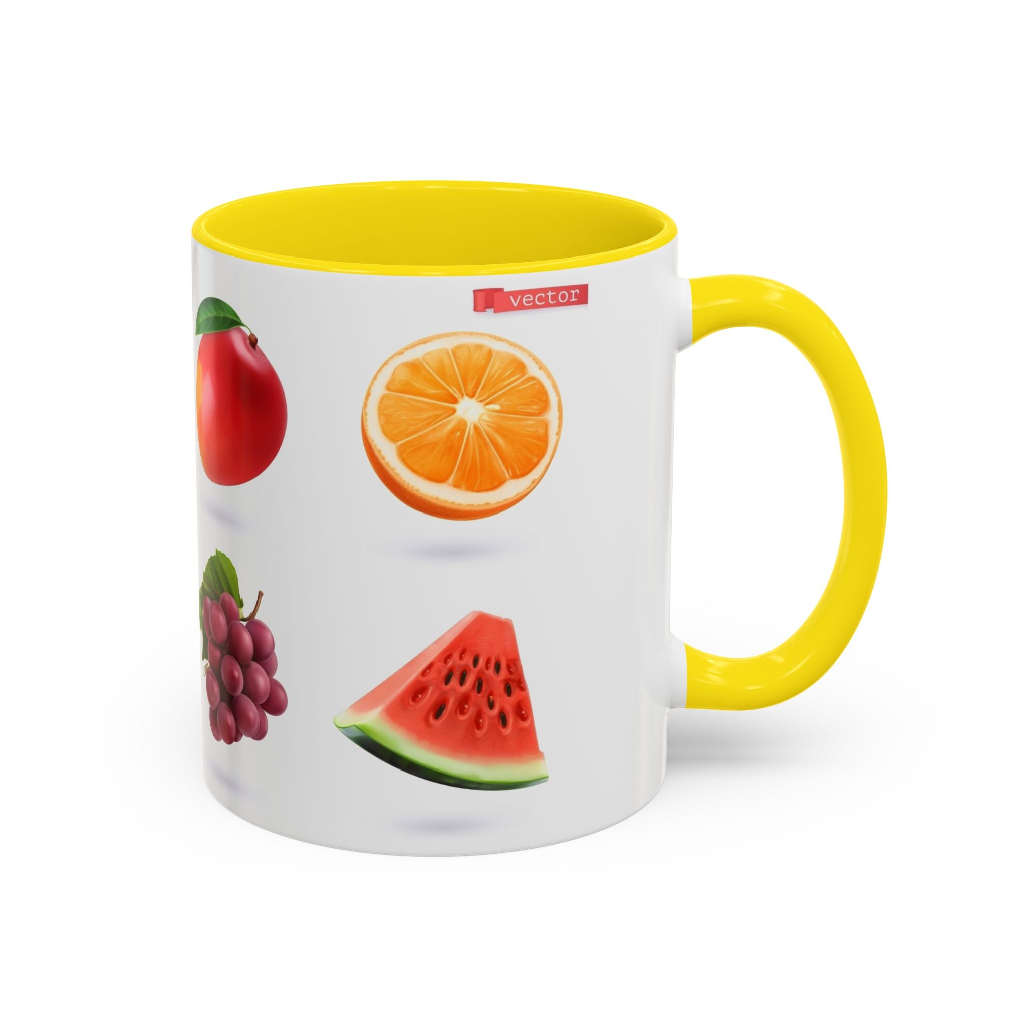 Fruit Pattern Accent Coffee Mug — Colorful Tropical Fruit Icons (11/15oz)