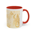 Golden Folk Art Coffee Mug — Animal Mask Pattern Accent Mug (11/15oz)
