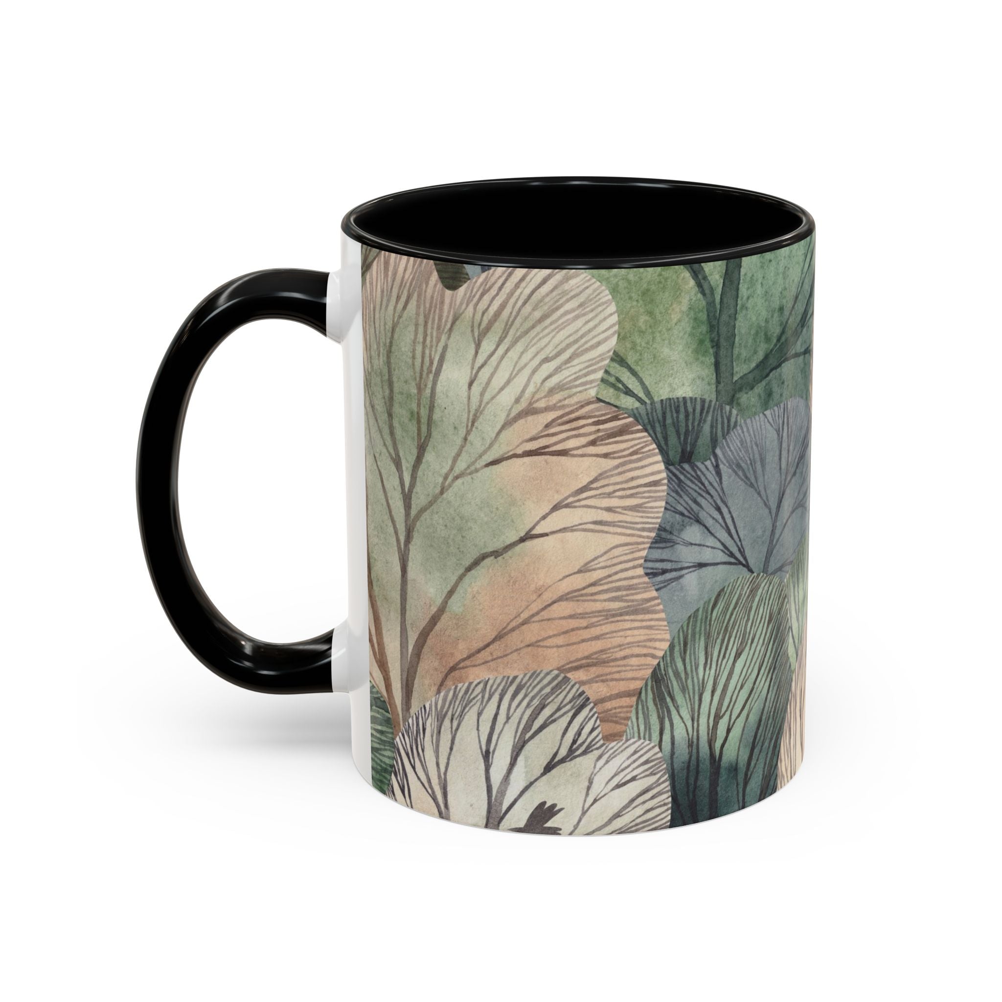 Botanical Woodland Coffee Mug — Earthy Leaf Pattern Accent Mug (11/15oz)
