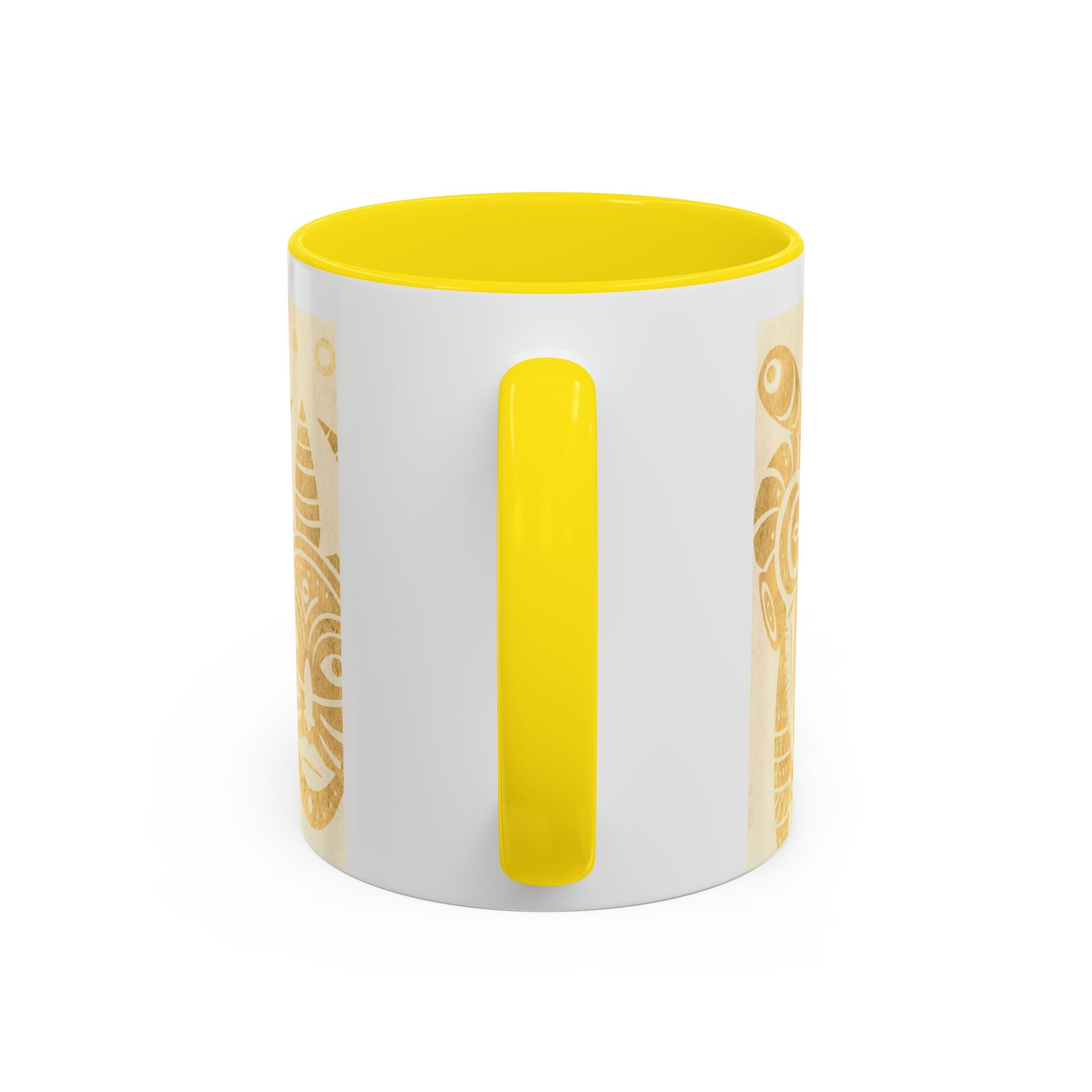 Golden Folk Art Coffee Mug — Animal Mask Pattern Accent Mug (11/15oz)