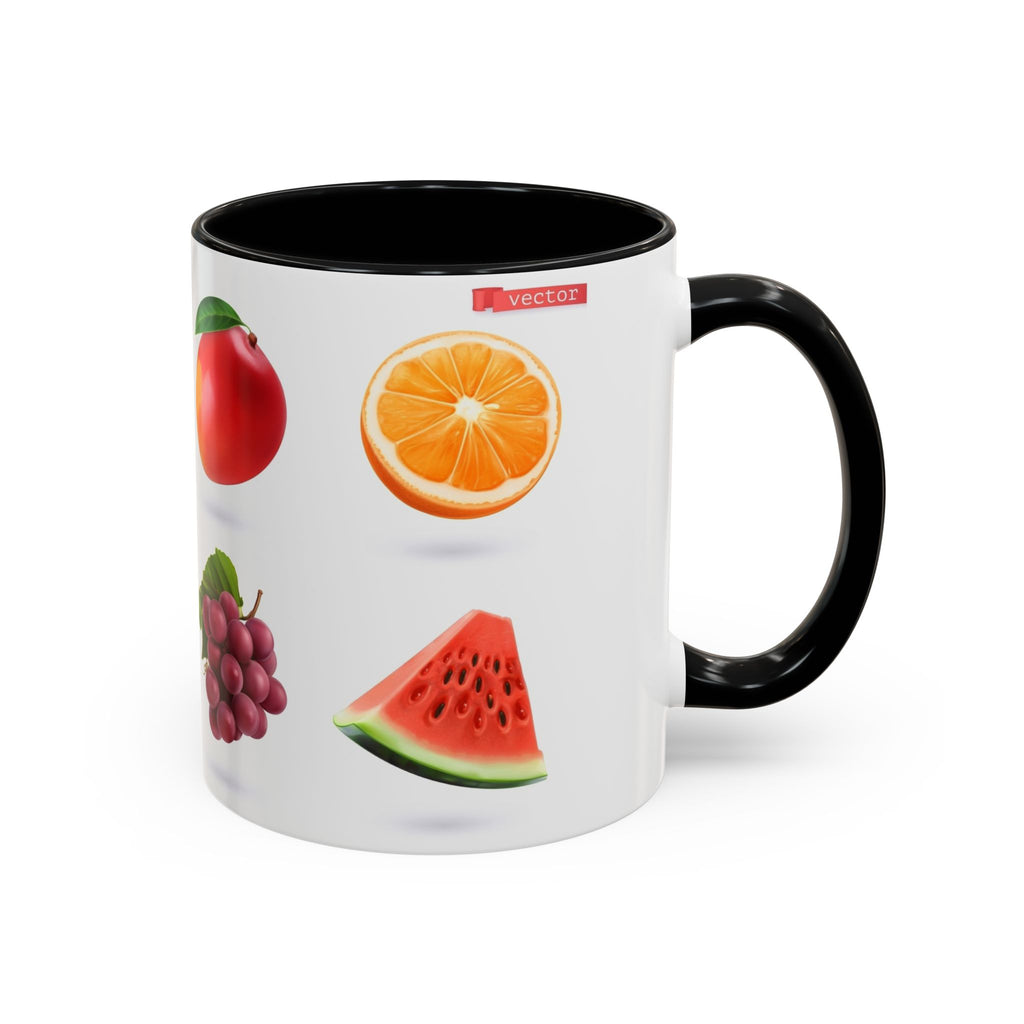 Fruit Pattern Accent Coffee Mug — Colorful Tropical Fruit Icons (11/15oz)