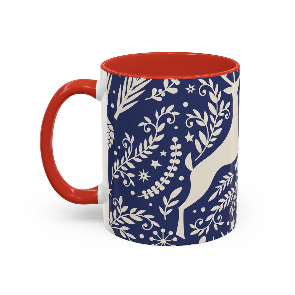 Nordic Reindeer Pattern Accent Coffee Mug — Blue Holiday Tea Cup (11/15oz)