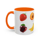 Fruit Pattern Accent Coffee Mug — Colorful Tropical Fruit Icons (11/15oz)