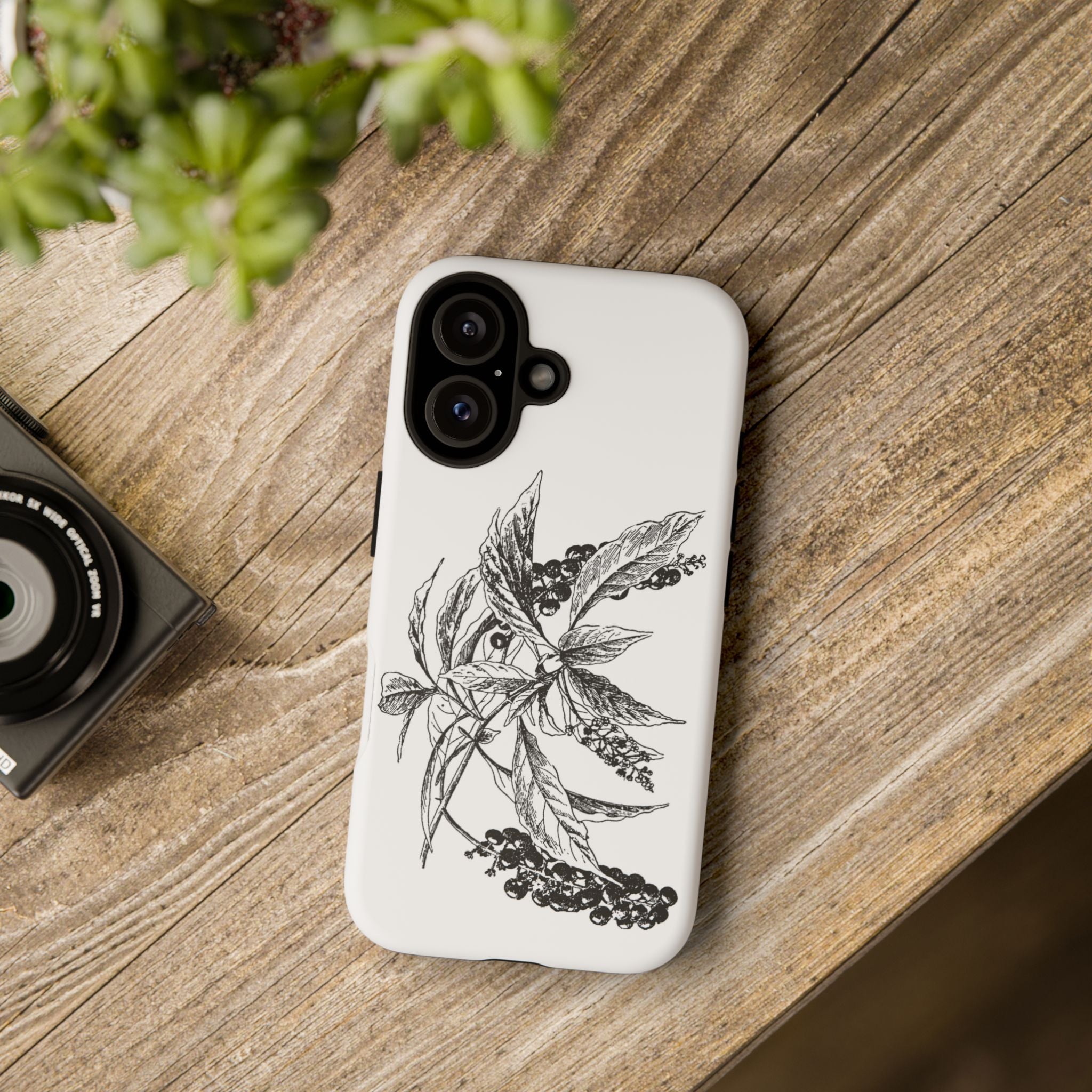 Botanical Sketch Phone Case – Black Ink Herb Illustration Tough Case