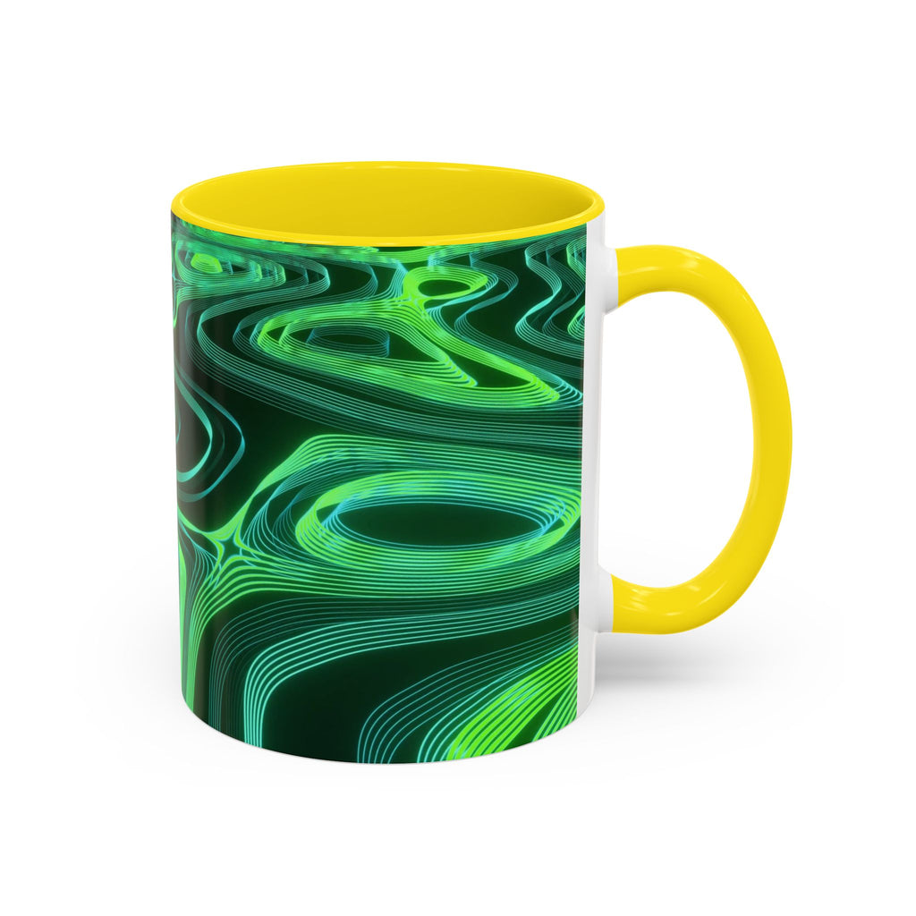 Green Swirl Accent Coffee Mug — Psychedelic Abstract Ceramic