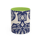 Nordic Reindeer Pattern Accent Coffee Mug — Blue Holiday Tea Cup (11/15oz)