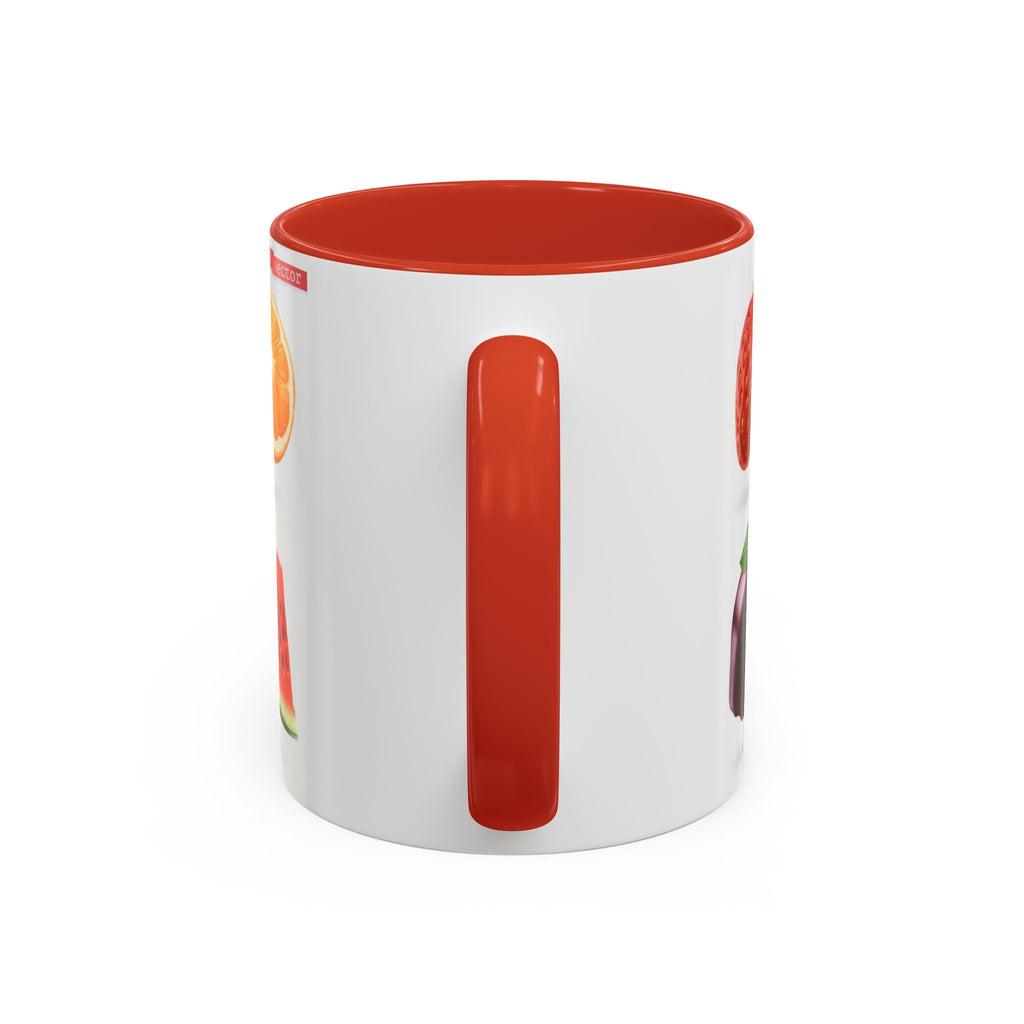 Fruit Pattern Accent Coffee Mug — Colorful Tropical Fruit Icons (11/15oz)