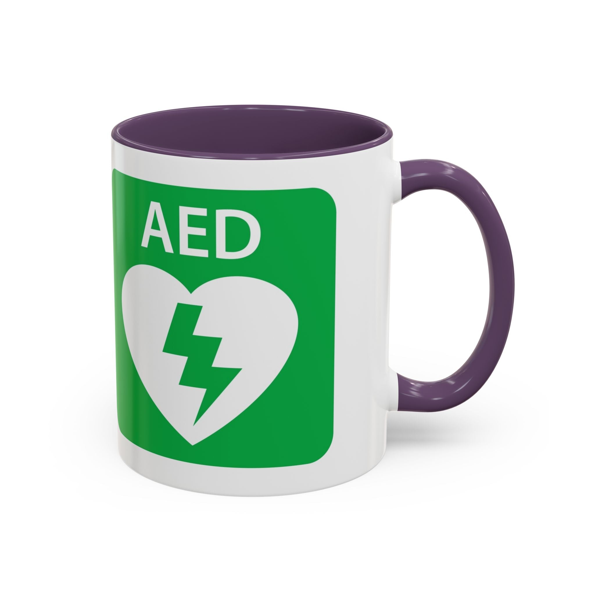 AED Heart Logo Accent Coffee Mug — CPR & Defibrillator Awareness Gift (11/15oz)