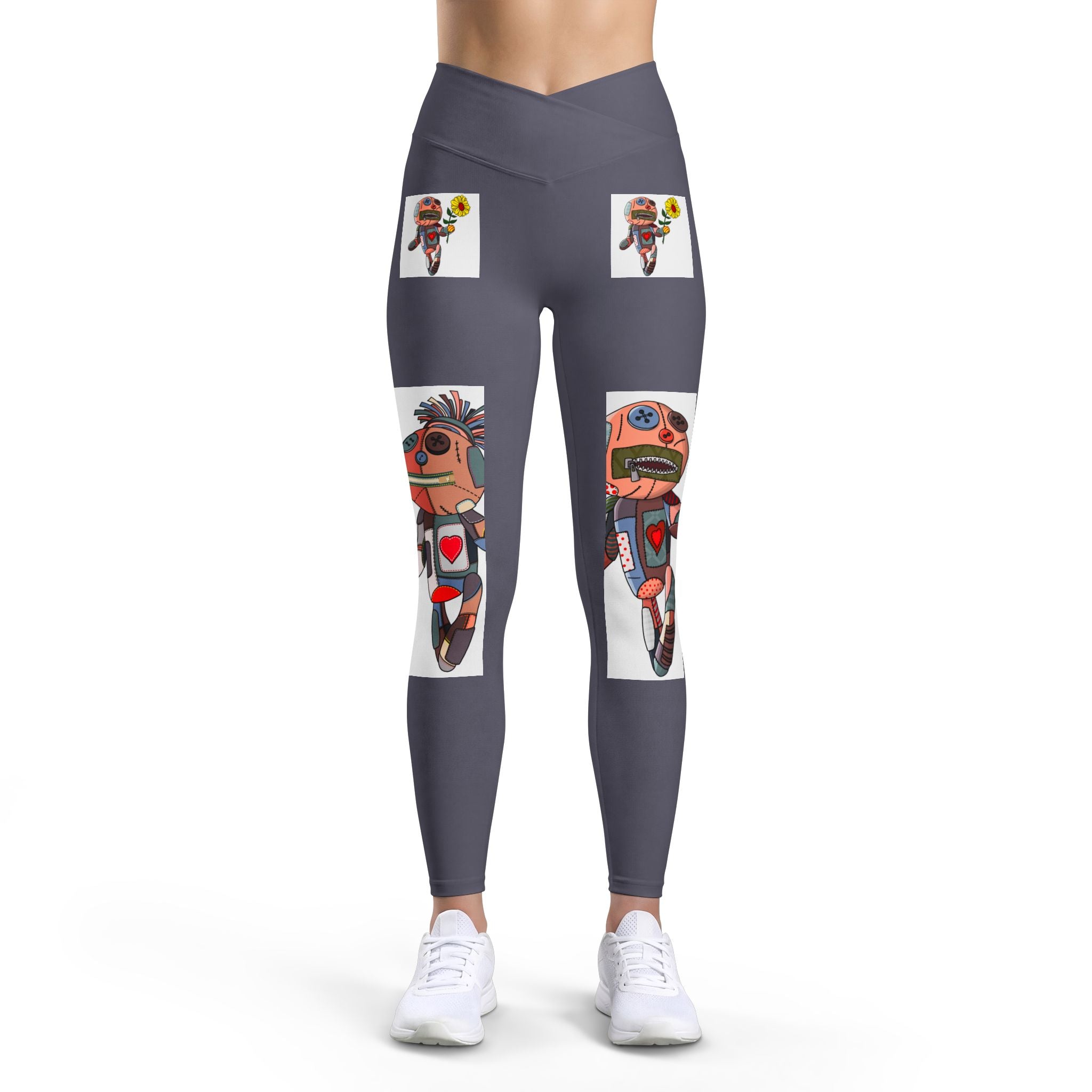 Robot Heart Graphic Leggings — Playful Cartoon Character Yoga Pants for Women