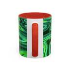 Green Swirl Accent Coffee Mug — Psychedelic Abstract Ceramic