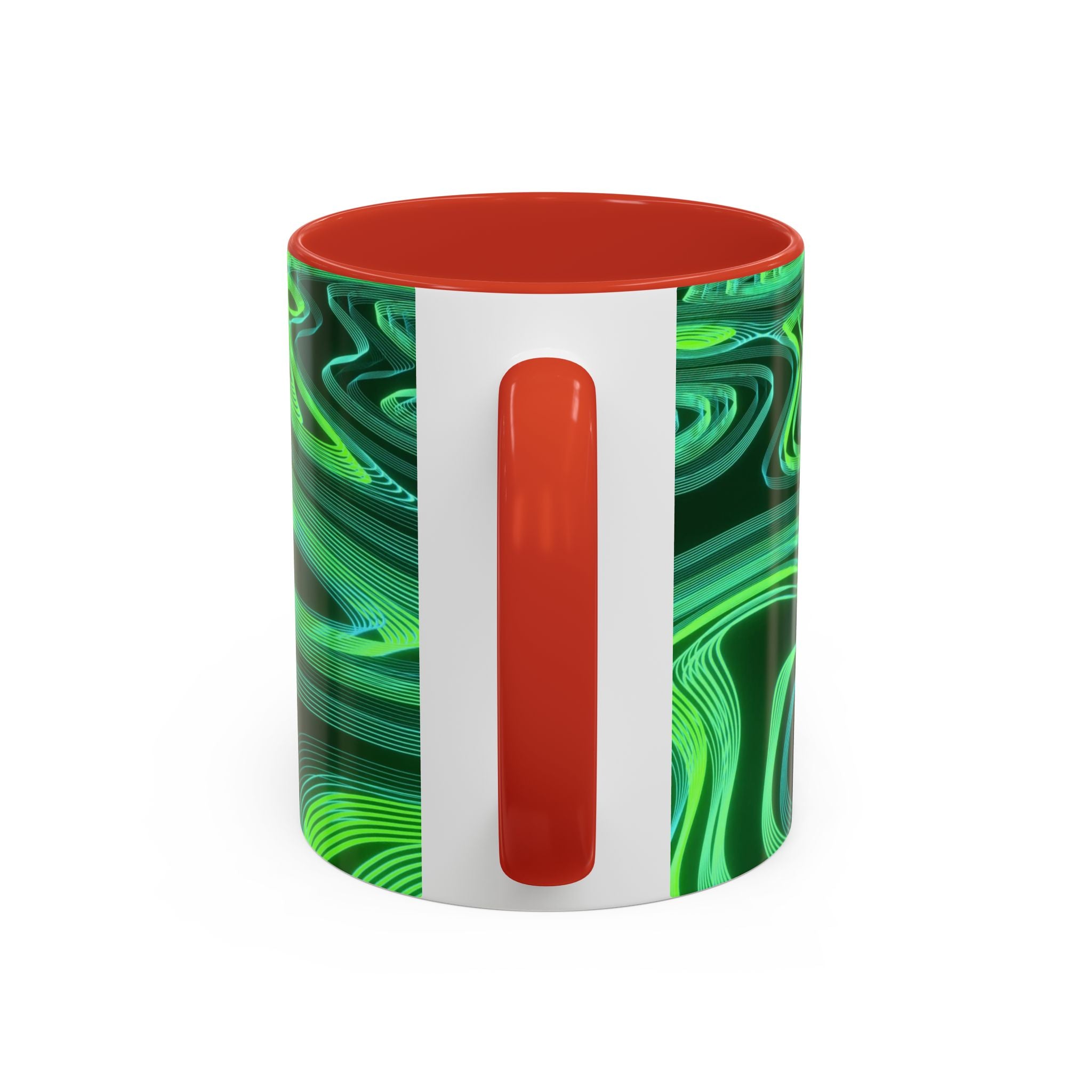 Green Swirl Accent Coffee Mug — Psychedelic Abstract Ceramic