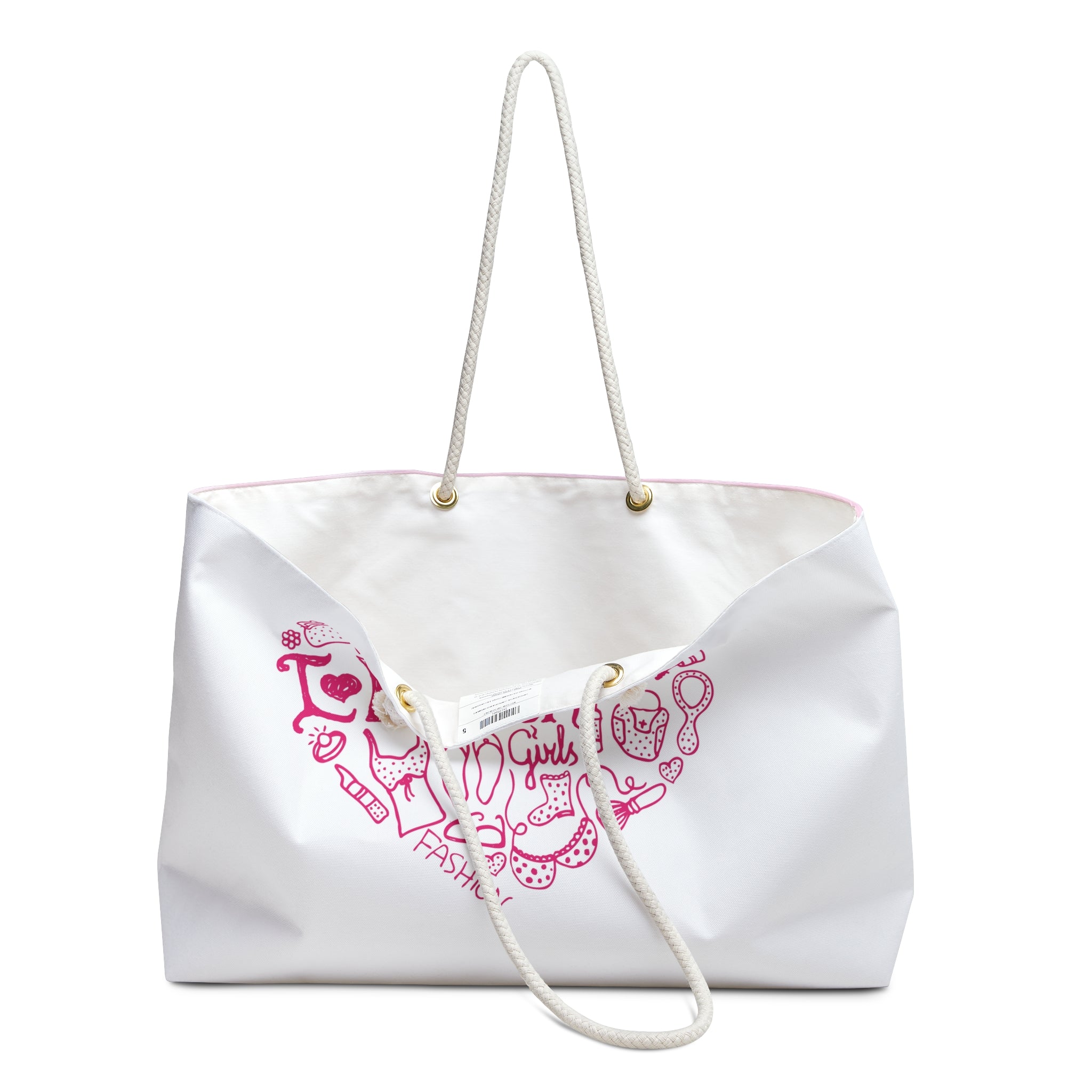 Fashion Heart Doodle Weekender | Pink Purse Illustration Beach Bag