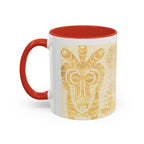 Golden Folk Art Coffee Mug — Animal Mask Pattern Accent Mug (11/15oz)