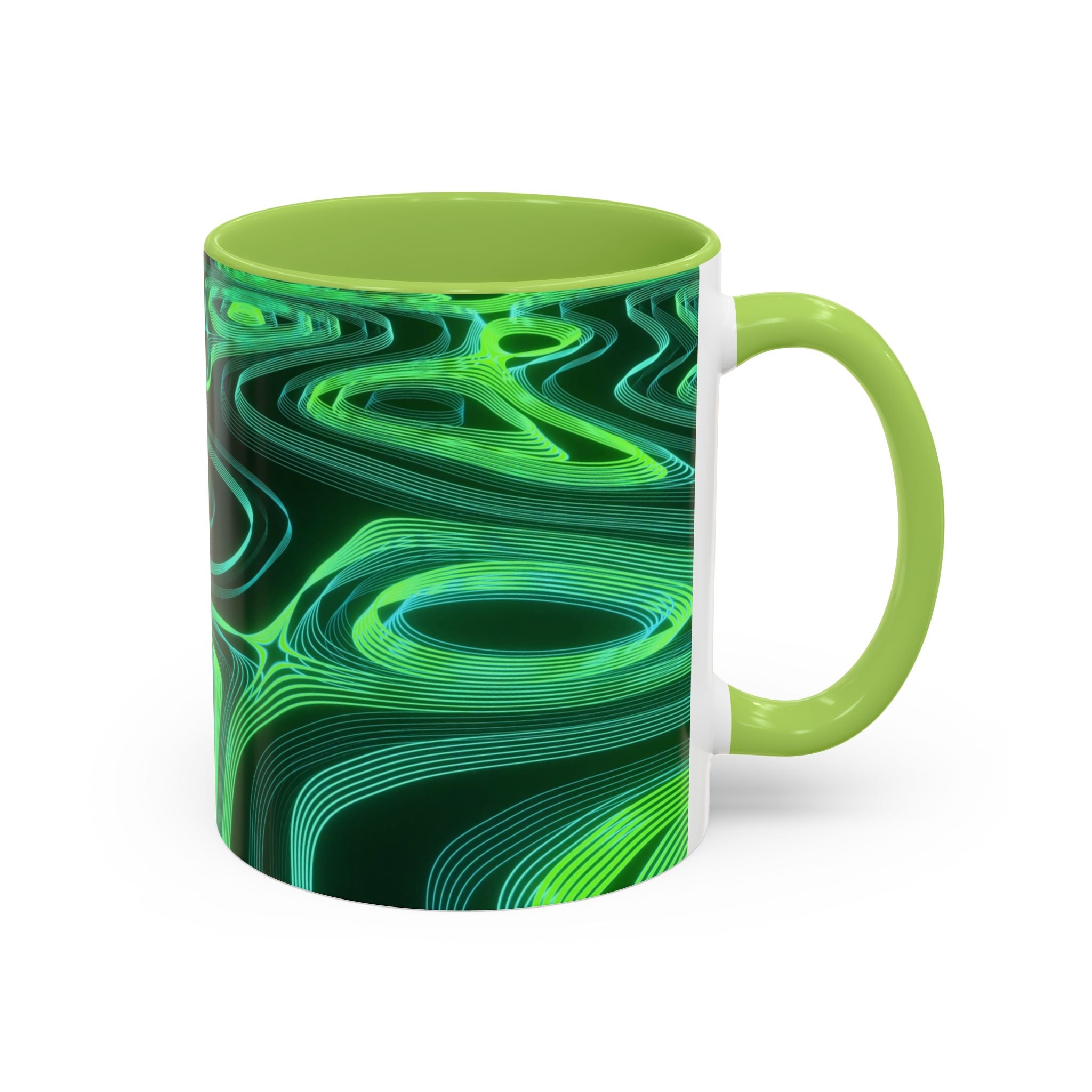 Green Swirl Accent Coffee Mug — Psychedelic Abstract Ceramic