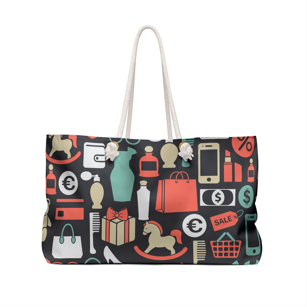 Love You Pattern Weekender Bag | Hearts, Flowers, Gifts, Makeup Icons